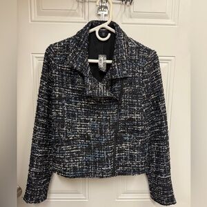 Express Black & Blue Blazer Tweed Moto Style sz Small nwt